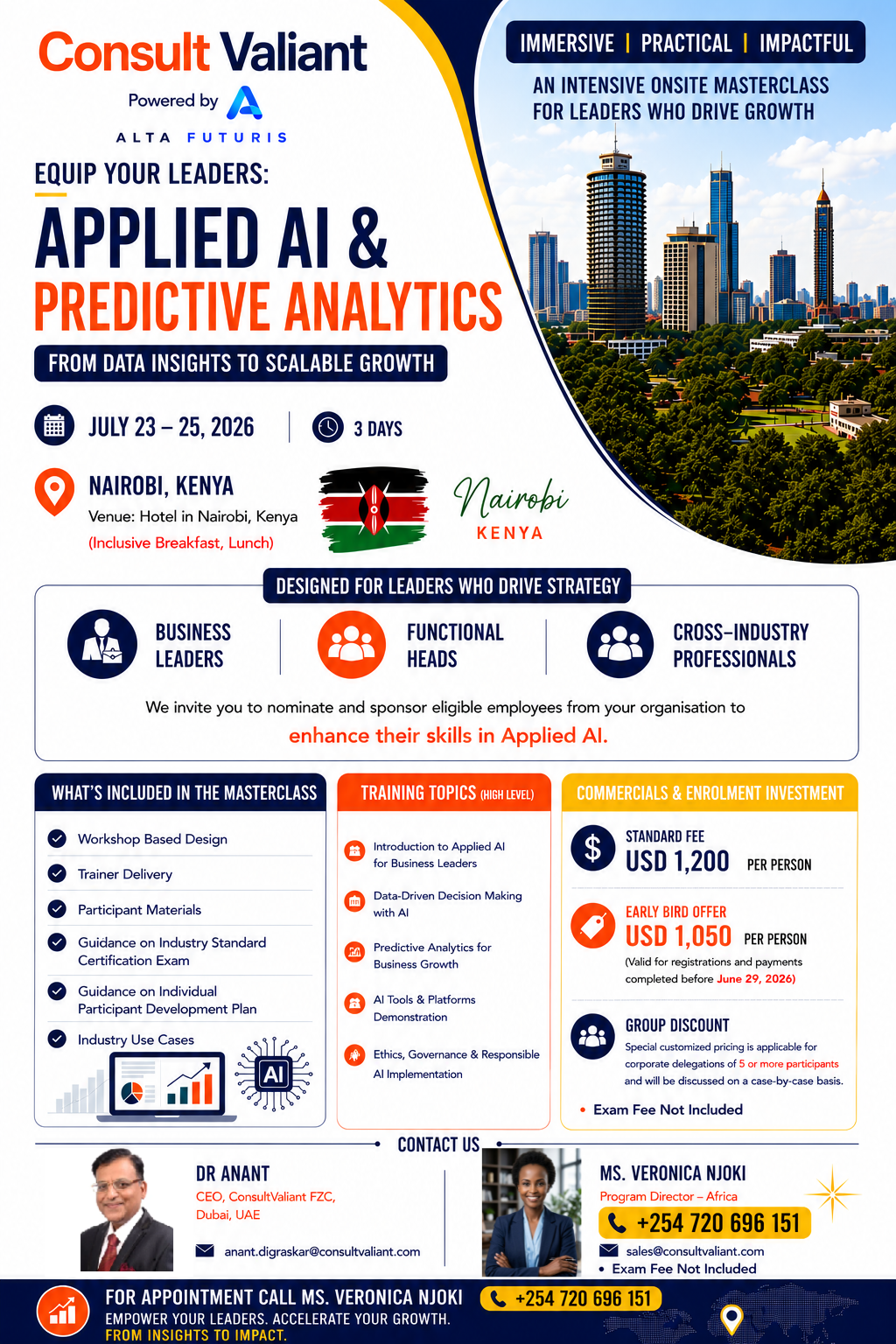Applied AI and Predictive Analytics Onsite MasterClass in Nairobi, Kenya, 23 to 25 July 2026, ConsultValiant Powered by AltaFuturis